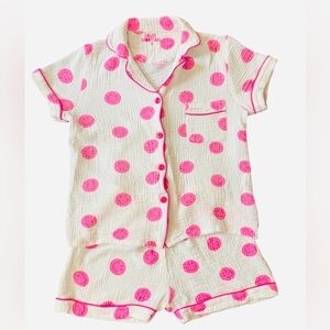 Sassy Shortcake gauzy White and Pink Smiley Polka Dot W’s Pajama Set. Small